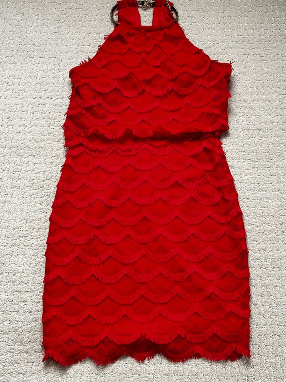 Guess Red Fringe Halter Mini Dress